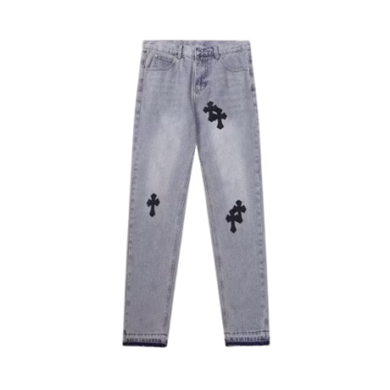 Chrome Hearts Jeans Hand-Painted Cross Leather