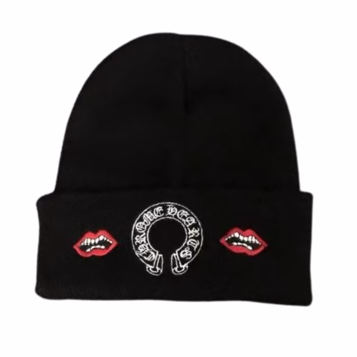 Chrome Hearts Beanie Black Red Lip