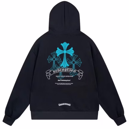Chrome Heart Blue Triple Cross Hoodie Black