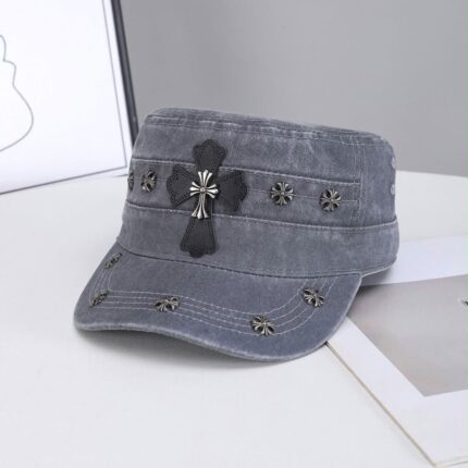 Chrome Heart Grey Black Cross Studded Military Cap