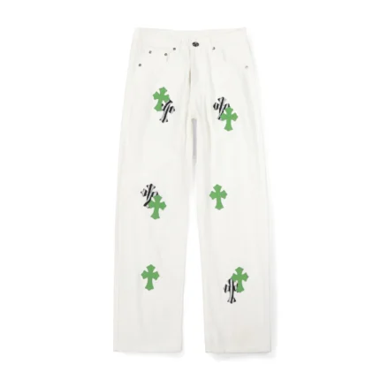 Chrome Hearts  Zebra Cross Patch White Green Jeans