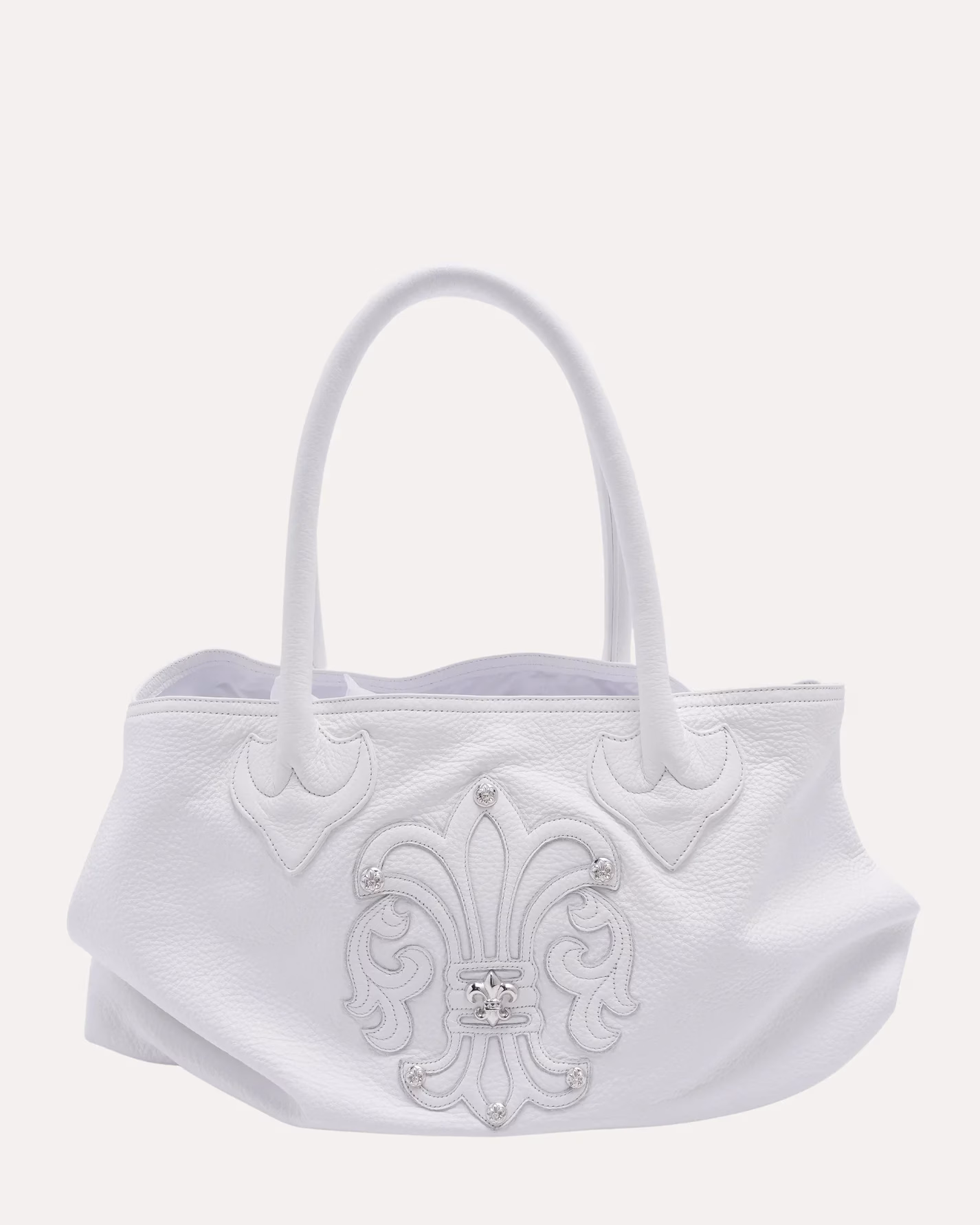Chrome Hearts White Embellished Fleur Patch Tote Bag