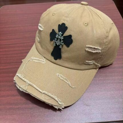 Chrome Hearts Cross Khaki Black Distressed Baseball Cap