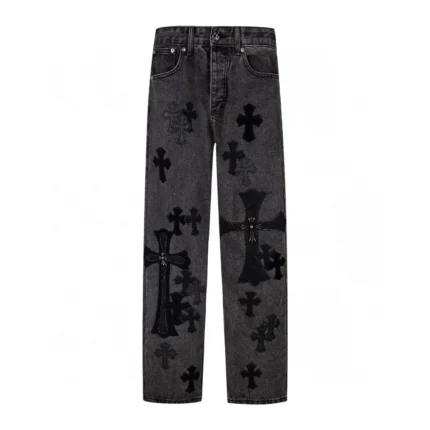 Black Chrome Hearts Denim Cross Patch Jeans