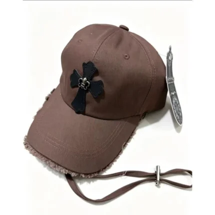 Chrome Heart Brown Black Cross Distressed Baseball Cap