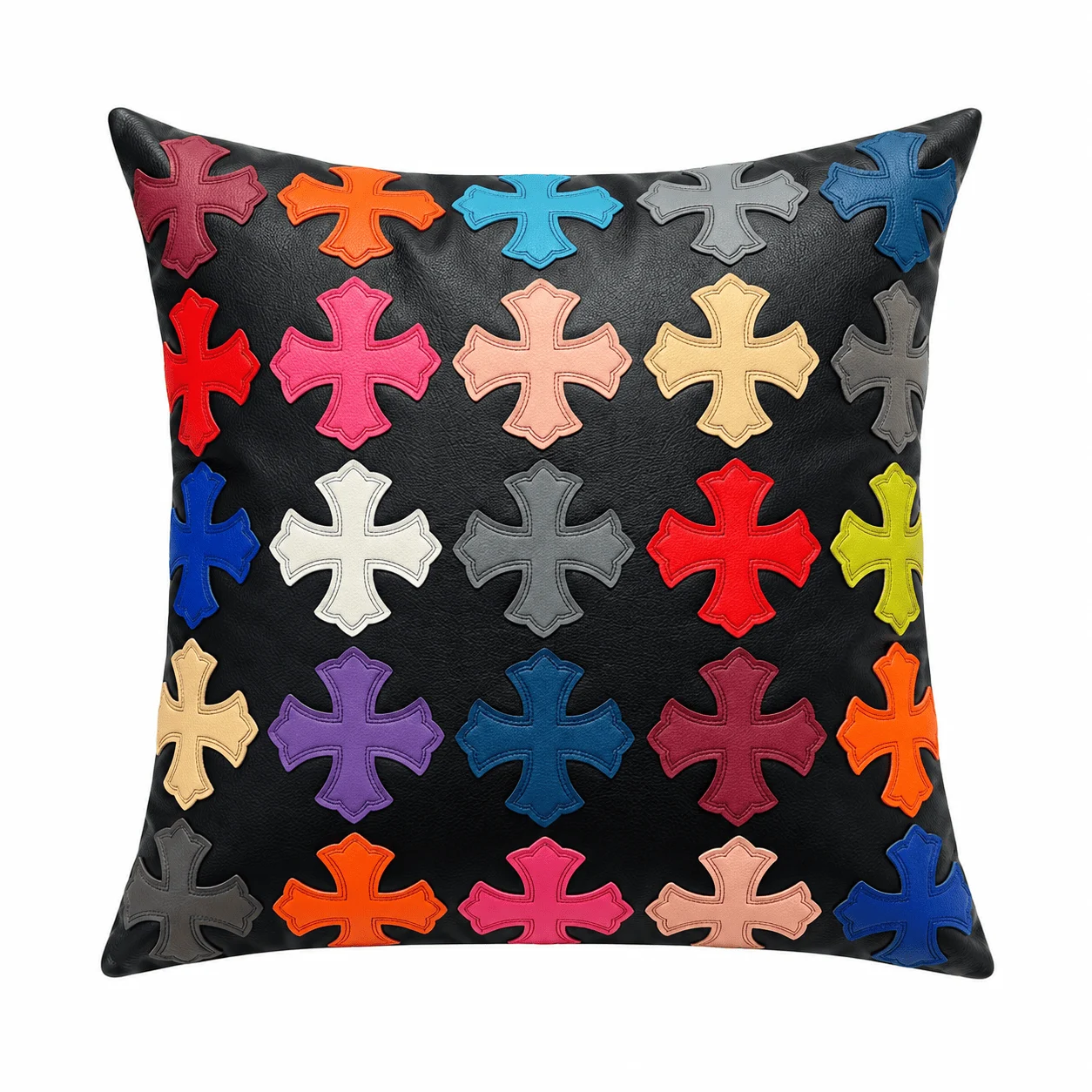Chrome Heart Black Multicolor Cross Leather Pillow