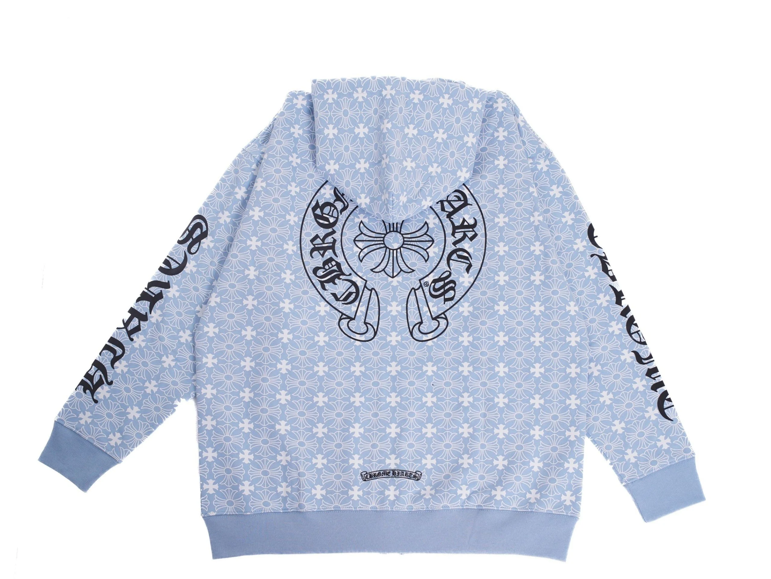 Chrome Hearts Floral Cross Zip Light Blue Hoodie
