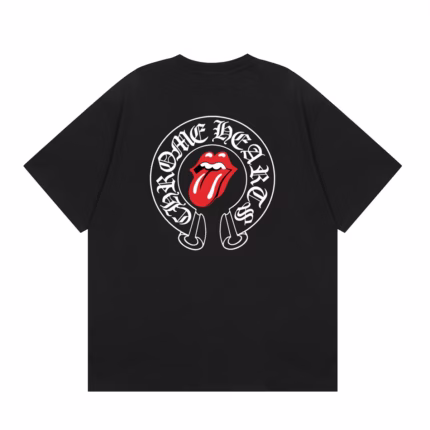 Chrome Hearts Red Tongue Horseshoe Black T-Shirt