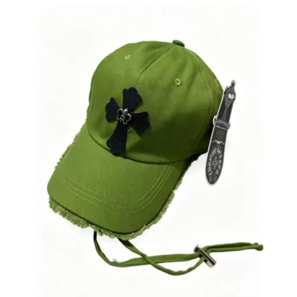 Chrome Heart Green Black Cross Distressed Baseball Cap