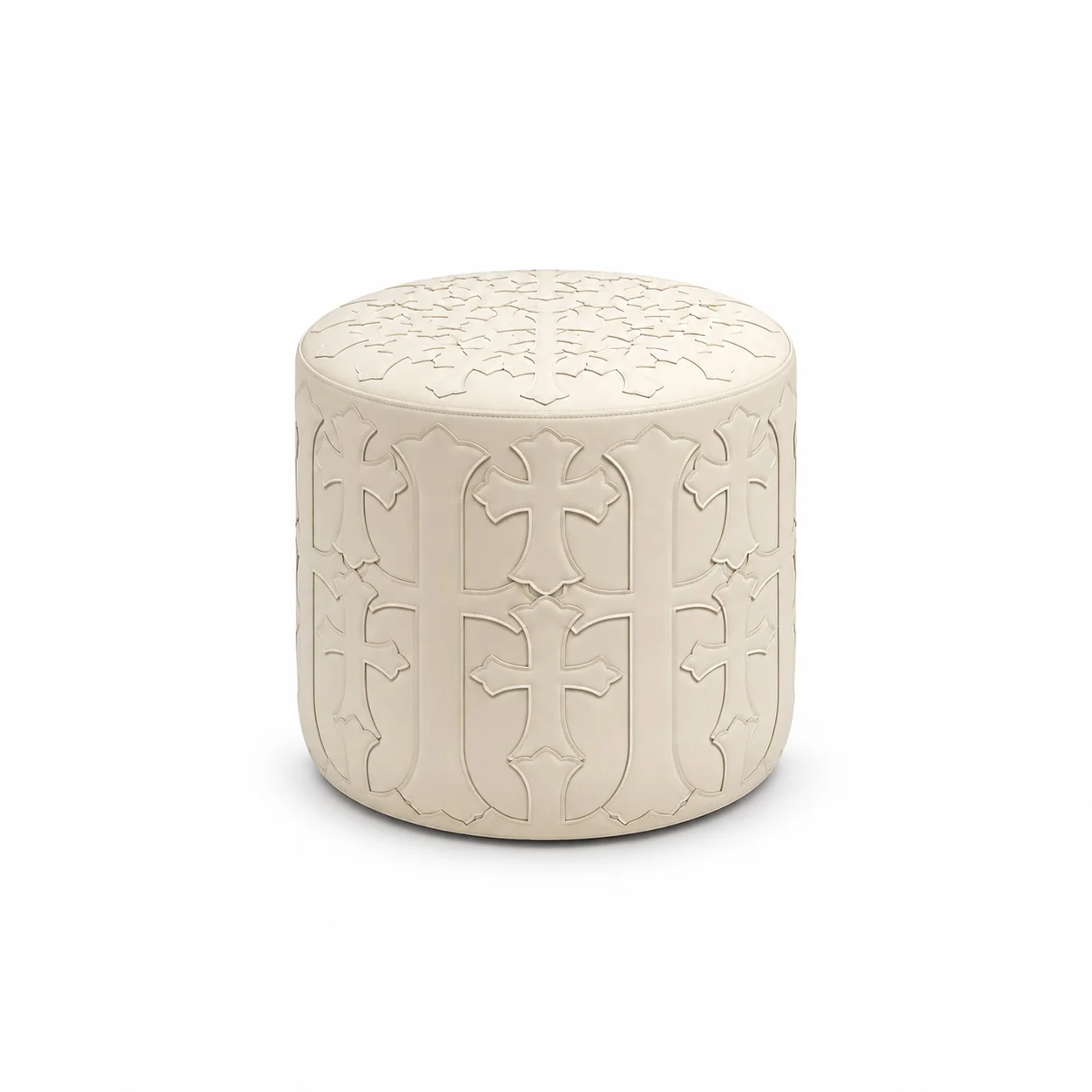 Chrome Hearts Leather Ivory Cross Ottoman