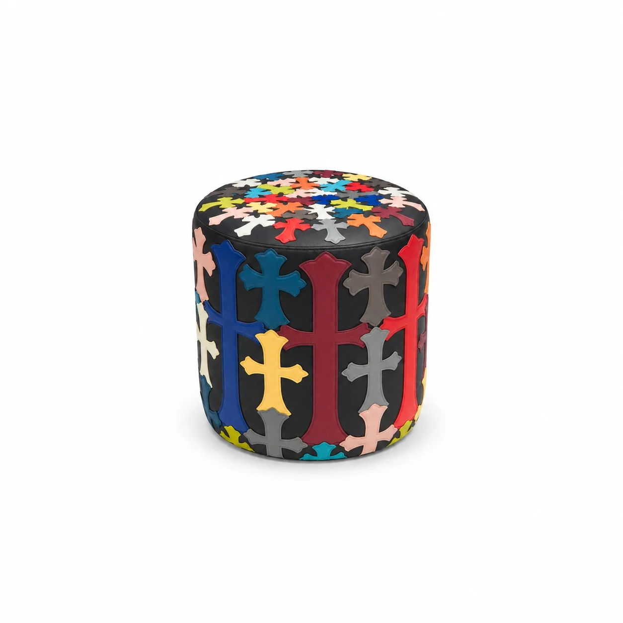 Chrome Hearts Multicolor Black Cross Leather Ottoman