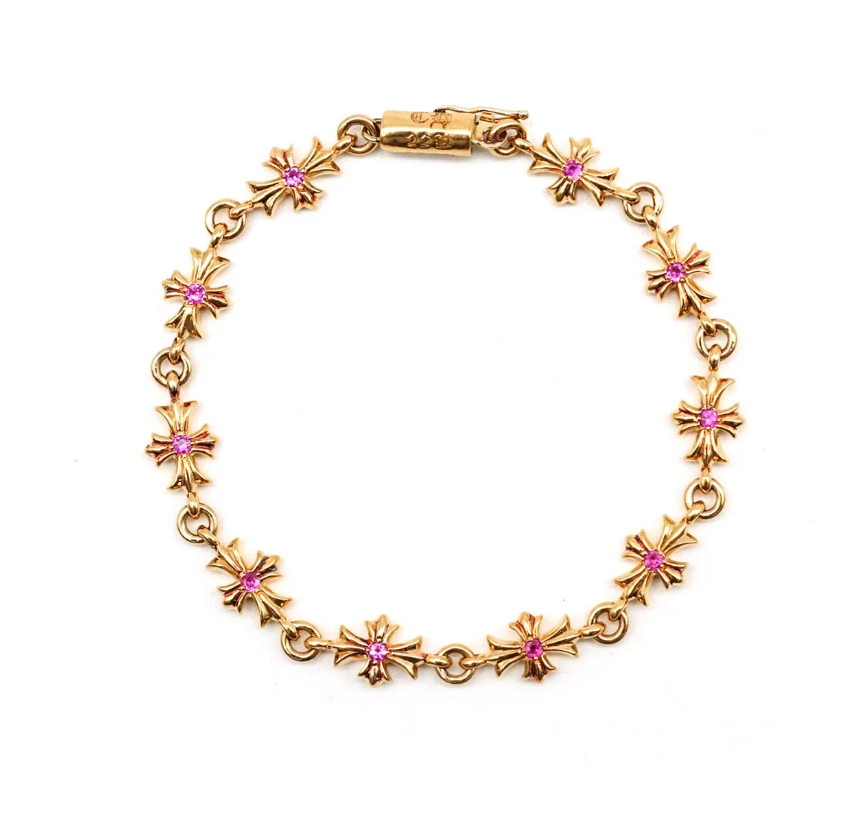 22K Gold Pink Saph Tiny E Bracelet