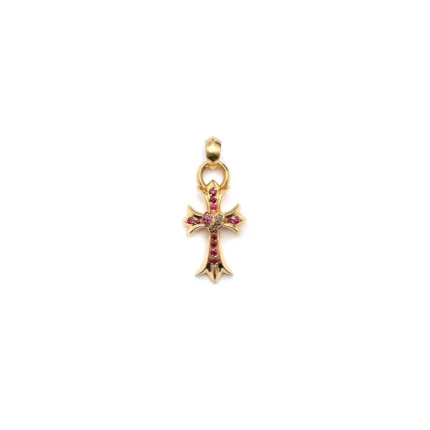22K Gold Ruby Vine Hearts Cross Charm Pendant
