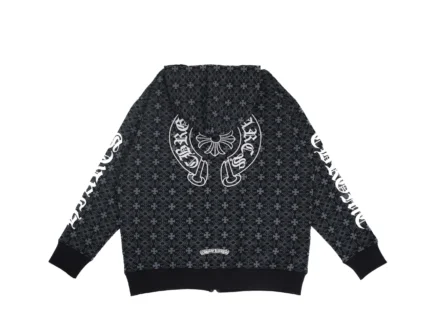 Chrome Heart Black Floral Cross Zip Hoodie