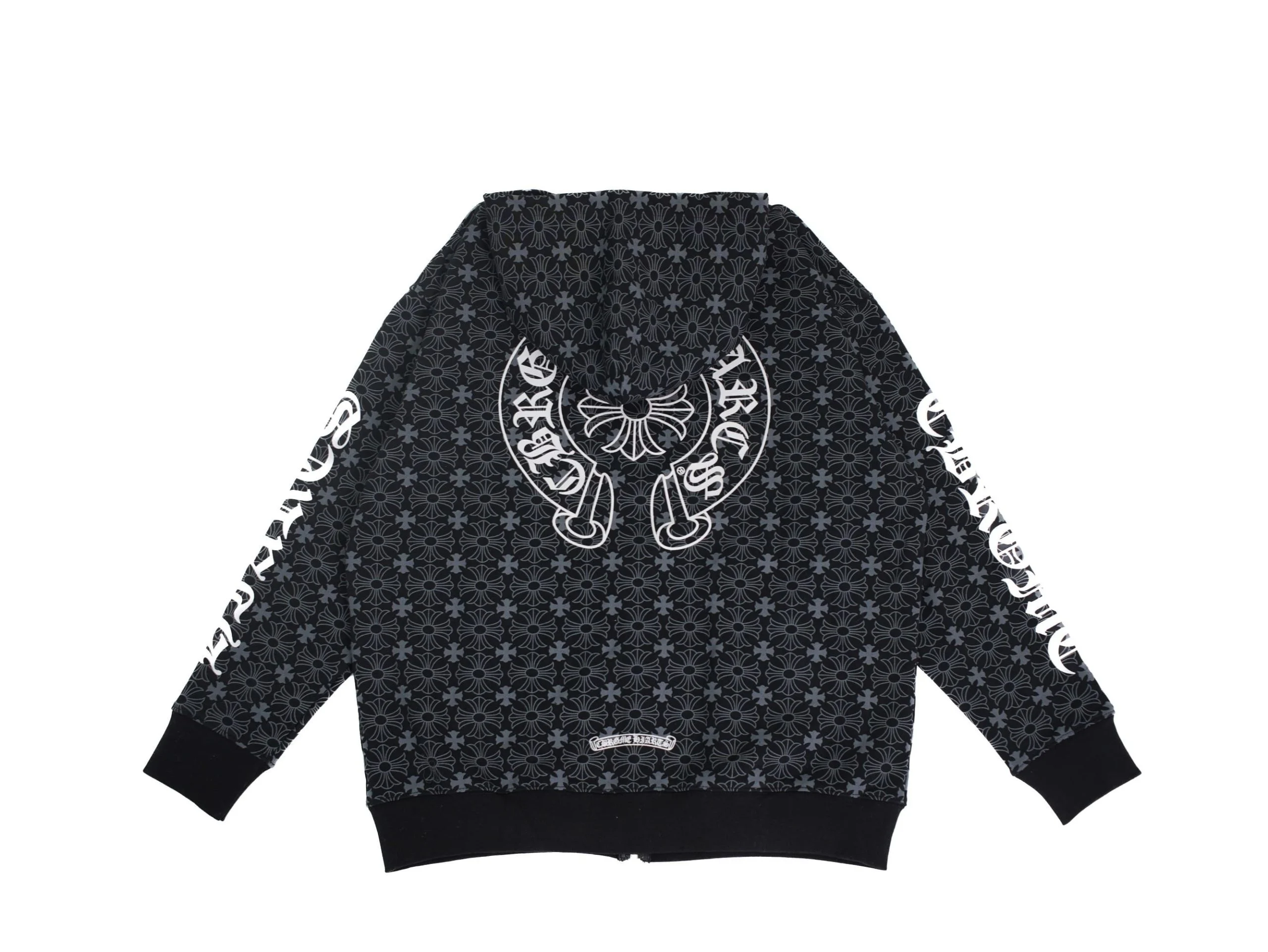 Chrome Heart Black Floral Cross Zip Hoodie