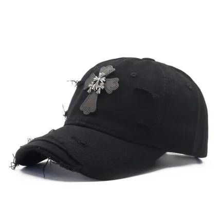 Chrome Hearts Cross Distressed Baseball Black Cap