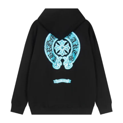 Chrome Hearts Horseshoe Black Blue Logo Hoodie