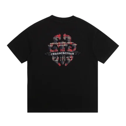 Chrome Hearts Black Red Plaid Cross Graphic Shirt