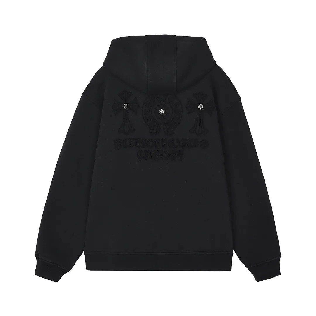 Chrome Heart Black Tonal Cross Zip-Up Hoodie