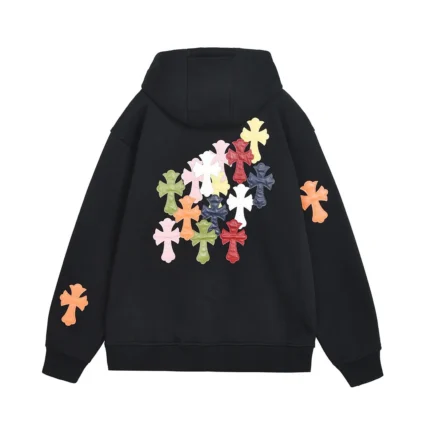 Chrome Hearts Black Multicolor Cross Patch Zip-Up Hoodies