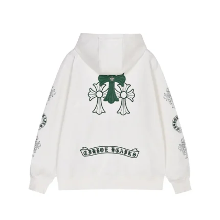 Chrome Hearts Green Triple Cross Zip-Up Hoodie White