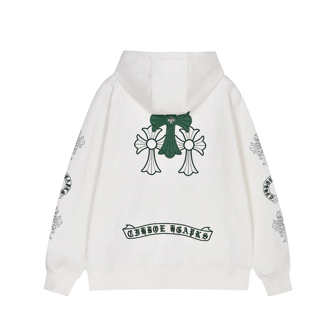 Chrome Hearts Green Triple Cross Zip-Up Hoodie White