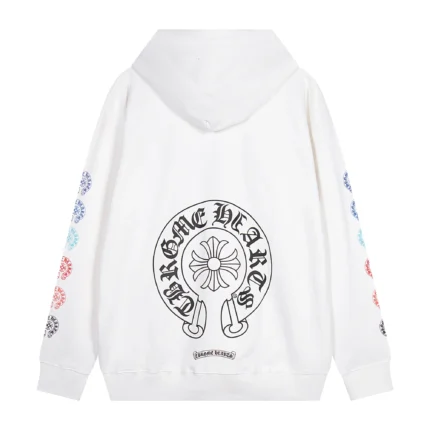 White Chrome Hearts Multi Color Horseshoe Zip Up Hoodie