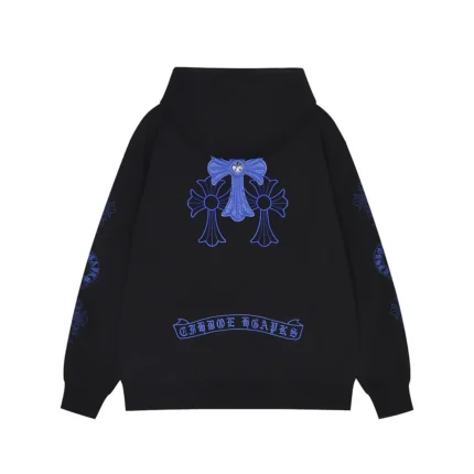 Chrome Hearts Blue Triple Cross Zip-Up Black Hoodie